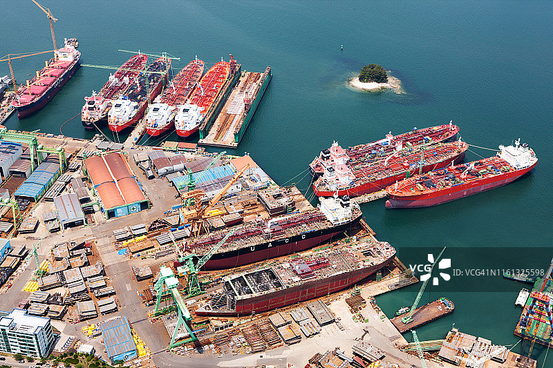 韩国统营港航拍图片素材