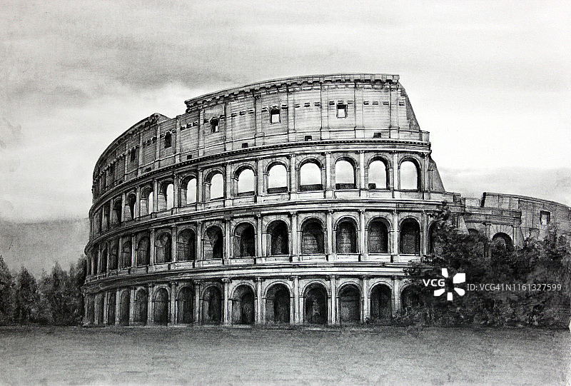 意大利罗马斗兽场（铅笔素描）图片素材