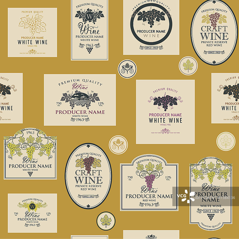 葡萄酒标签无缝图案图片素材