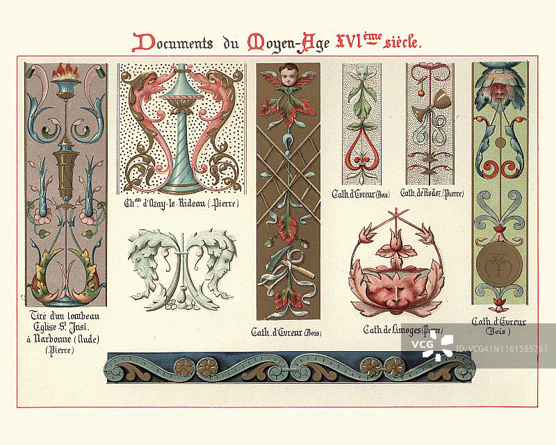 设计元素与装饰：花卉图案，16世纪风格图片素材