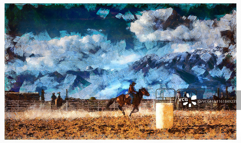 年轻女牛仔桶赛竞技-数码照片处理图片素材