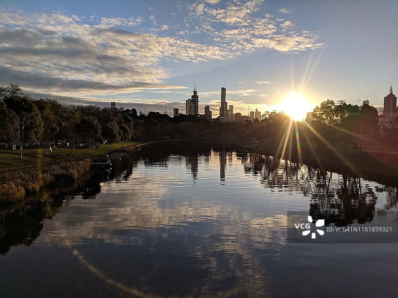 城市倒影日落图片素材