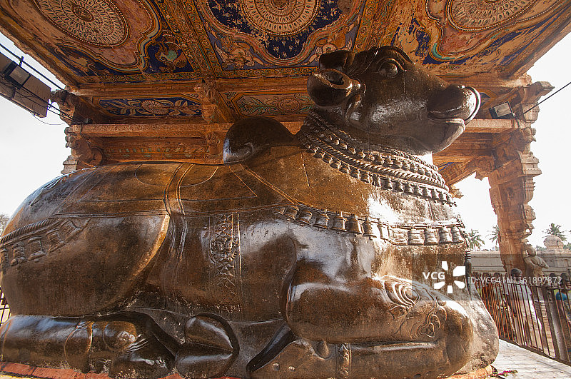 布里哈迪斯瓦拉神庙外墙上的神像雕刻细节，联合国教科文组织世界遗产，位于印度泰米尔纳德邦坦贾武尔图片素材