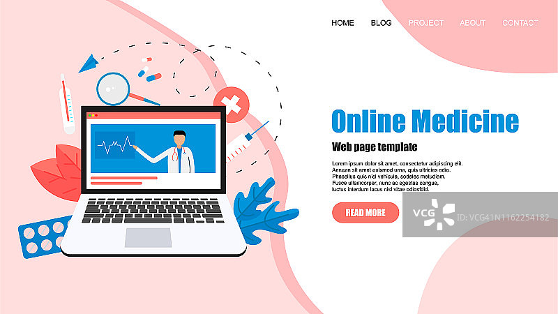 网页模板。在线医疗保健和医疗咨询概念。矢量扁平插图图片素材