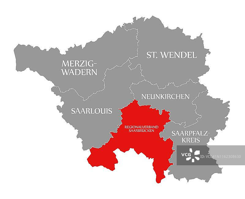 萨尔州德国地图中红色突出的萨尔布吕肯地区协会图片素材