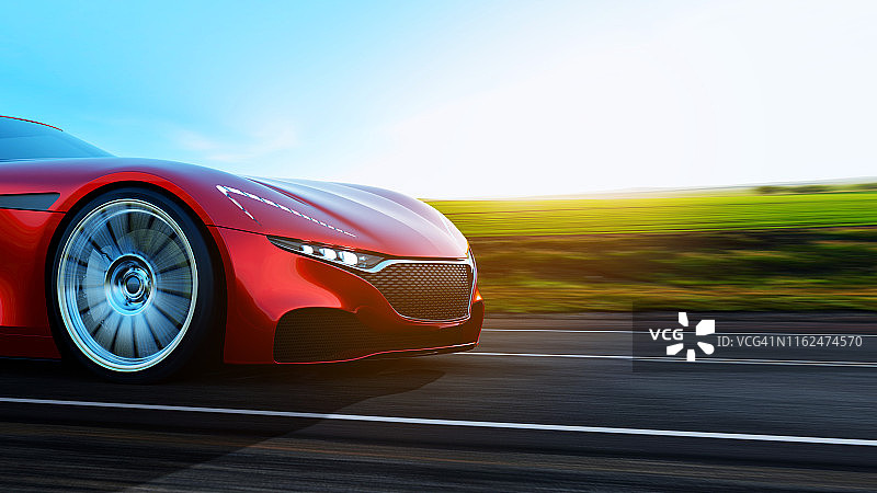 行驶在道路上的红色汽车图片素材