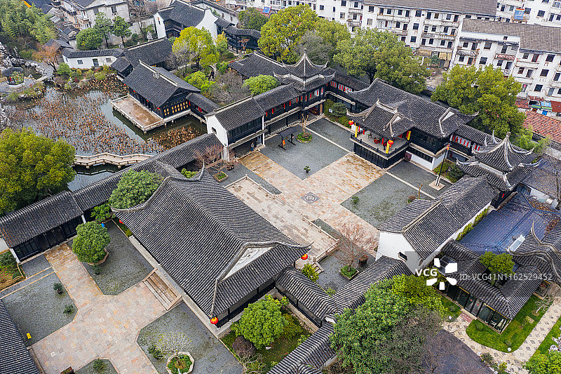 中国江苏省苏州市山塘街鸟瞰图（白天）图片素材