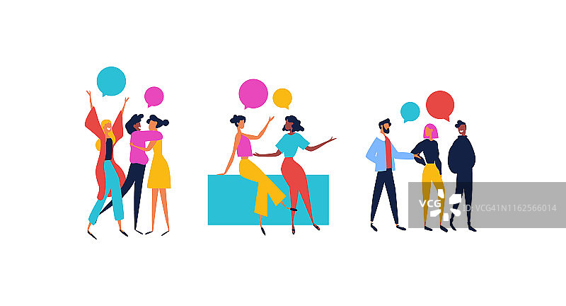 在隔离背景下交谈的朋友们图片素材