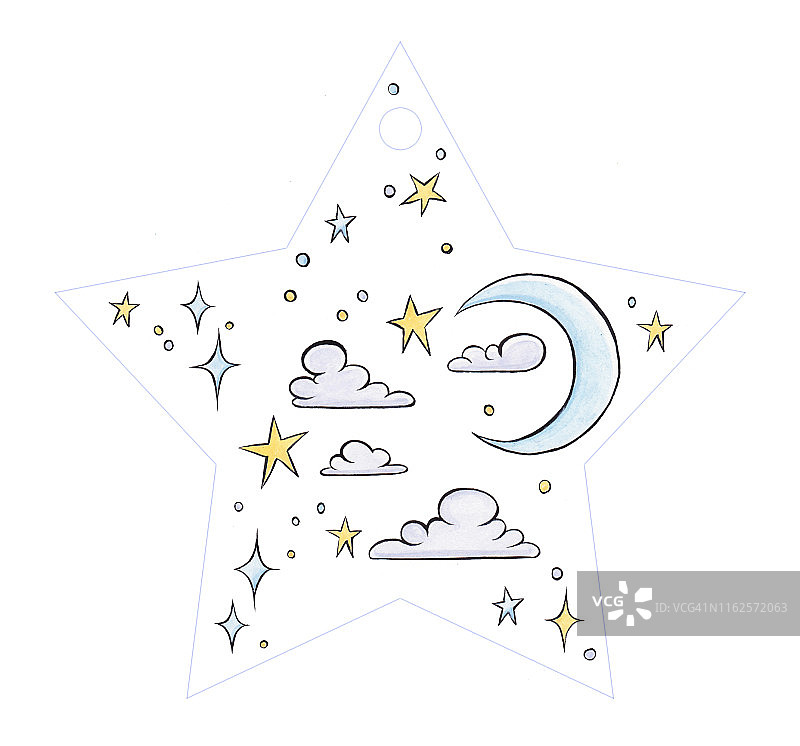 魔法仙女公主插画素材：星夜月亮礼品标签图片素材