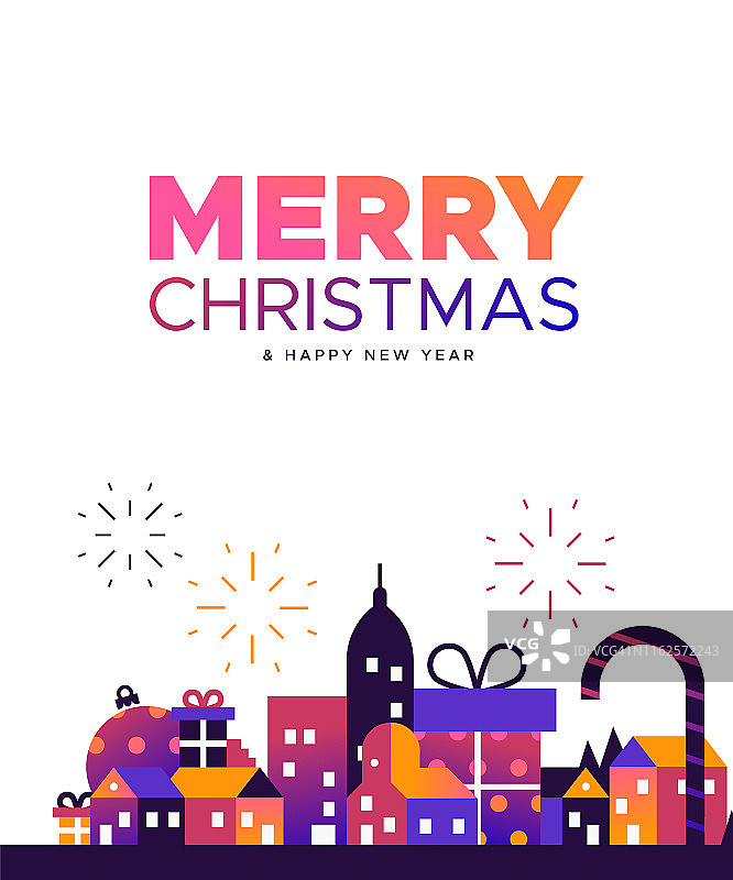 喜庆冬季城市圣诞新年贺卡图片素材