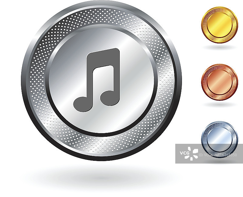 金属按钮上的免版税音乐符号矢量图图片素材