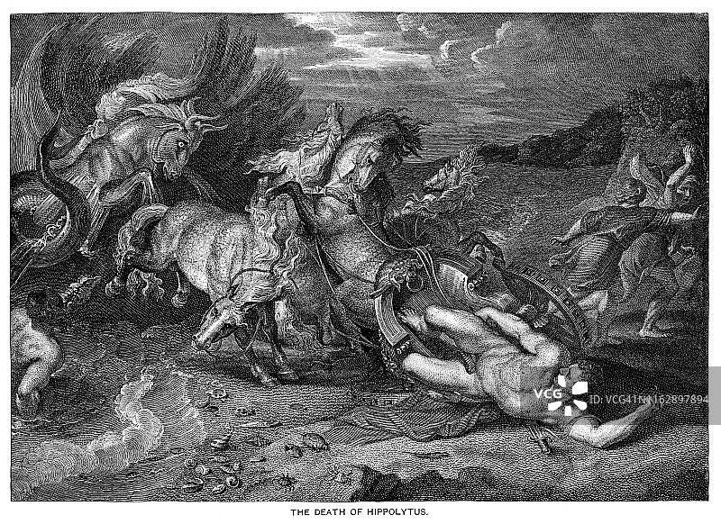希波吕托斯之死，1892年雕版图片素材