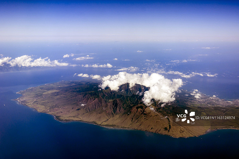 夏威夷拉奈岛及周边太平洋鸟瞰图图片素材