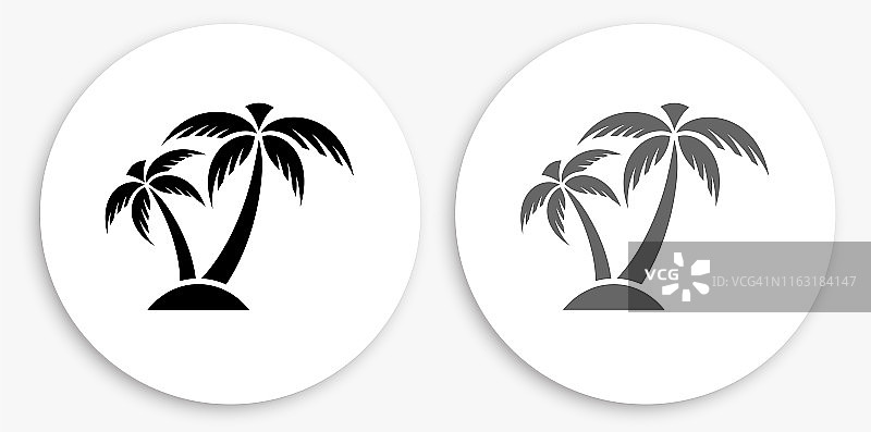 热带棕榈树黑白圆形图标图片素材
