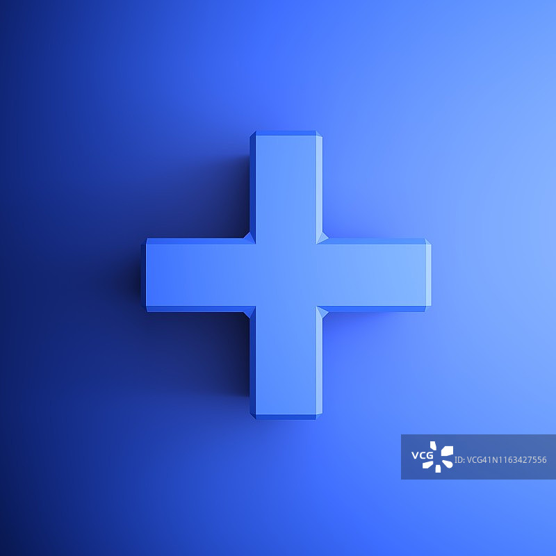 加号符号的蓝色图标 - 3D渲染插图图片素材