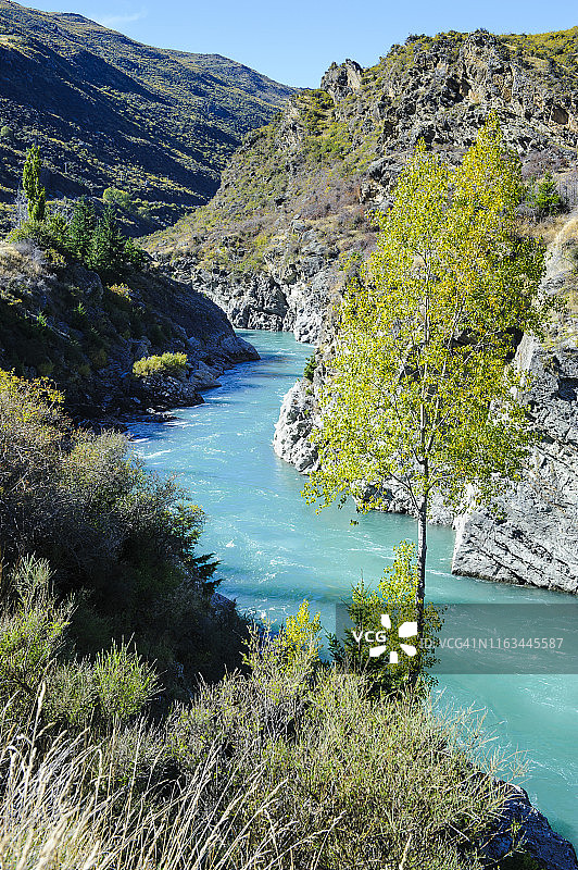 新西兰南岛卡瓦劳峡谷卡瓦劳河的碧绿色河水图片素材