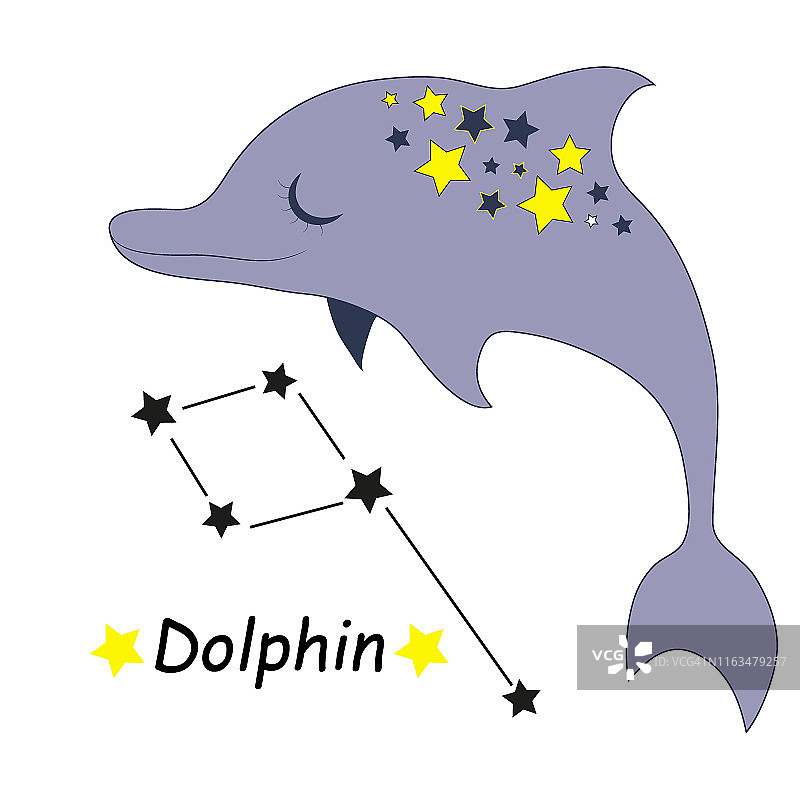 可爱卡通手绘海豚与星座图片素材