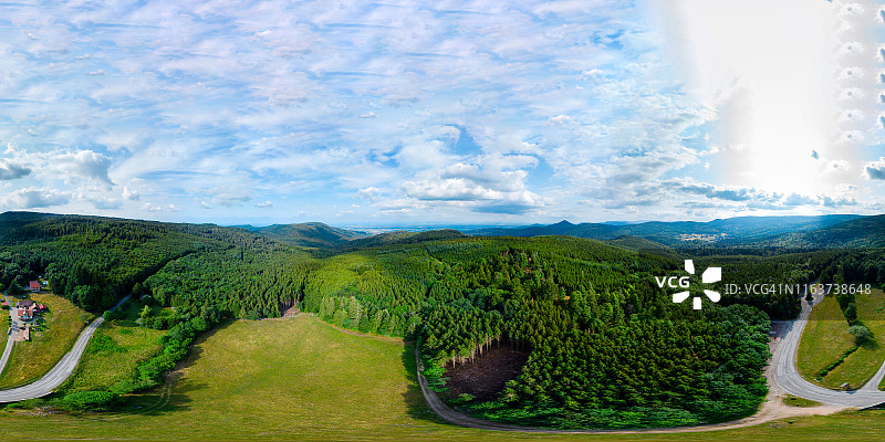 圆形球形全景图，阿尔萨斯山脉的景色，高分辨率图片素材