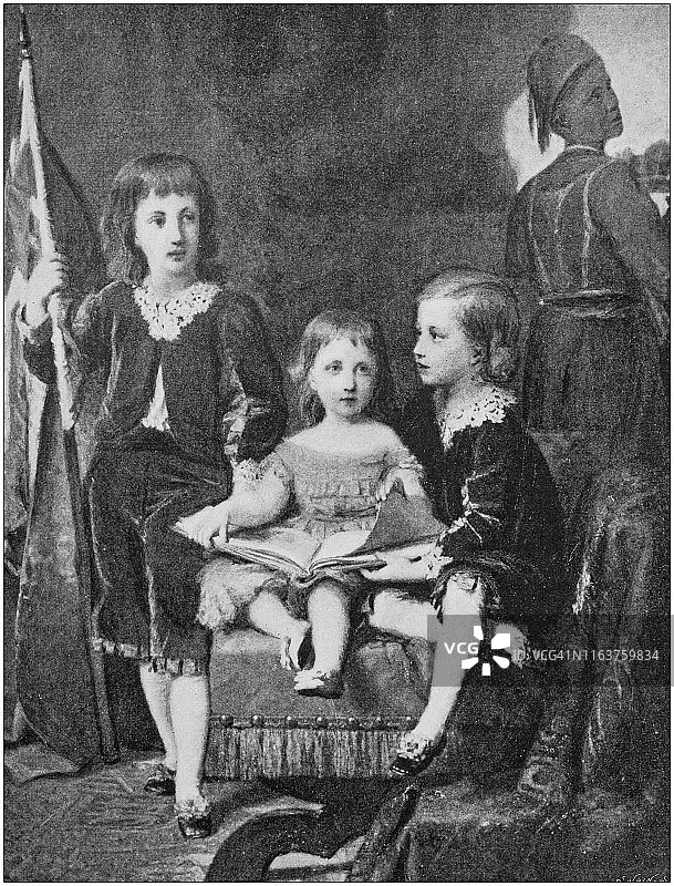 古代绘画插图：贵族儿童图片素材