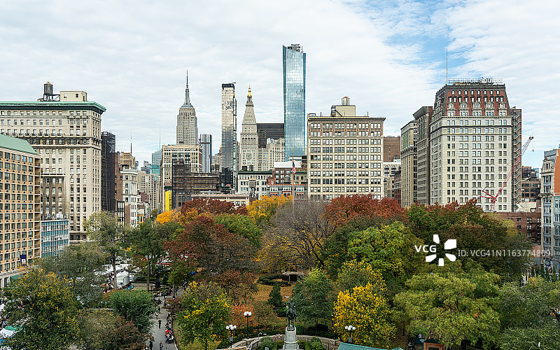 高角度拍摄的秋季纽约联合广场公园图片素材