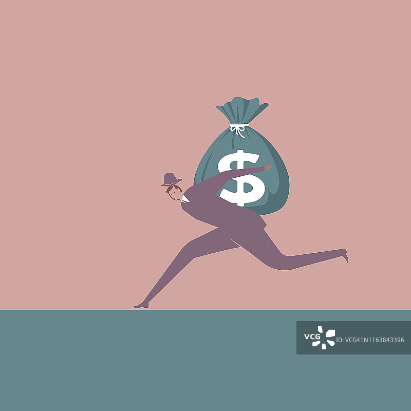 商人携带钱袋逃跑图片素材