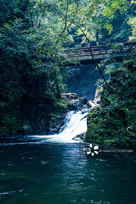赤目四十八瀑布山桥下的瀑布，长时间曝光图片素材