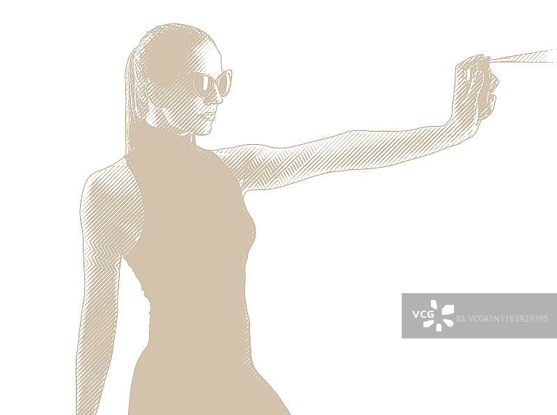 健壮女人使用辣椒喷雾进行自卫图片素材