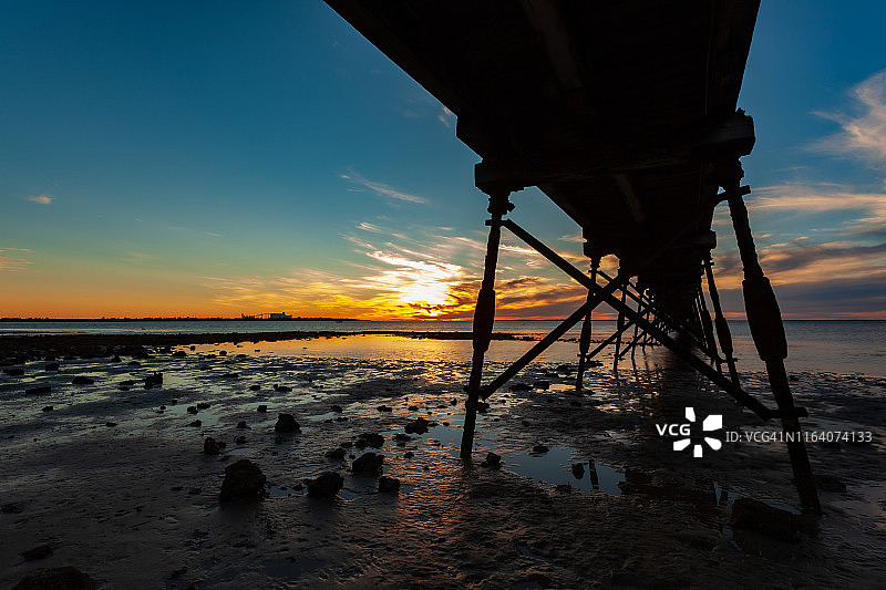 锡杜纳码头日落，澳大利亚南澳大利亚州锡杜纳图片素材