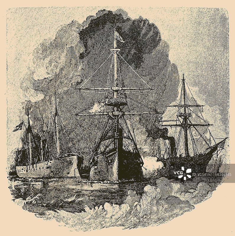 美国内战：海军战役，易洛魁号对阵邦联图片素材