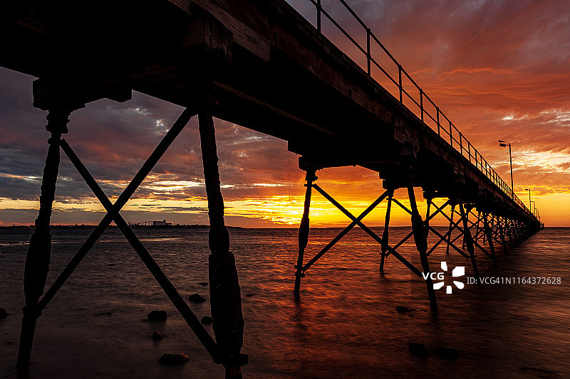 锡杜纳码头日落，澳大利亚南澳大利亚州锡杜纳图片素材