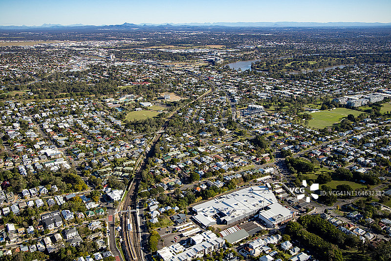 布里斯班城市直升机视角图片素材