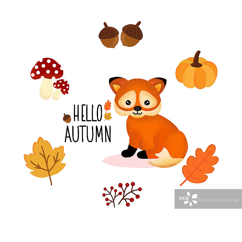 卡通秋季你好与可爱狐狸图片素材