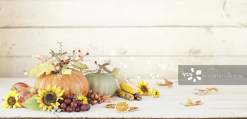 木头上的秋季南瓜背景图片素材