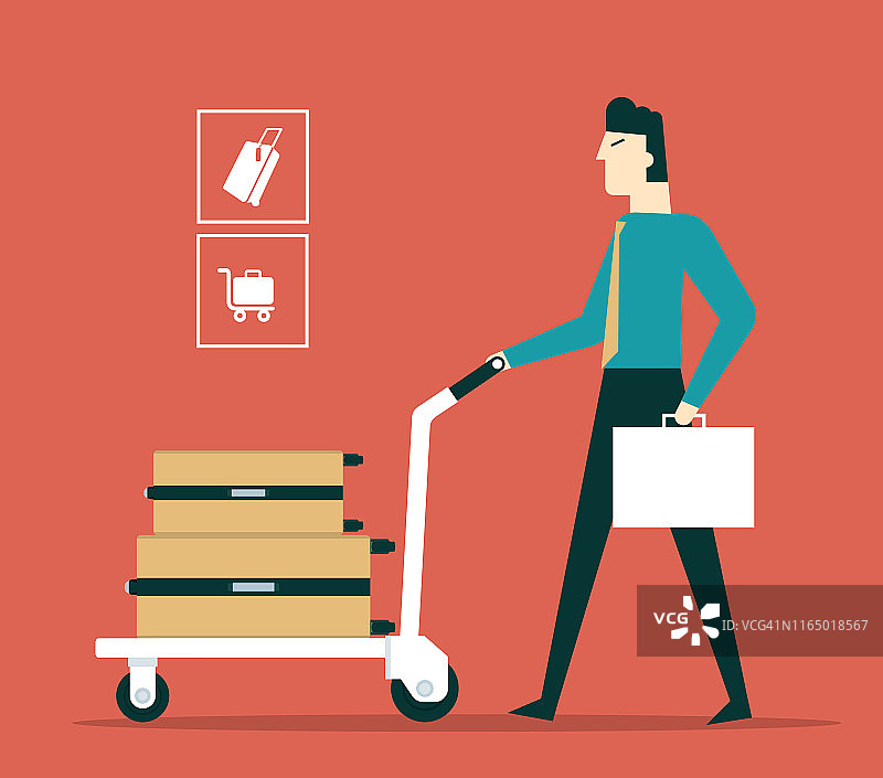 在机场使用行李推车的商人图片素材