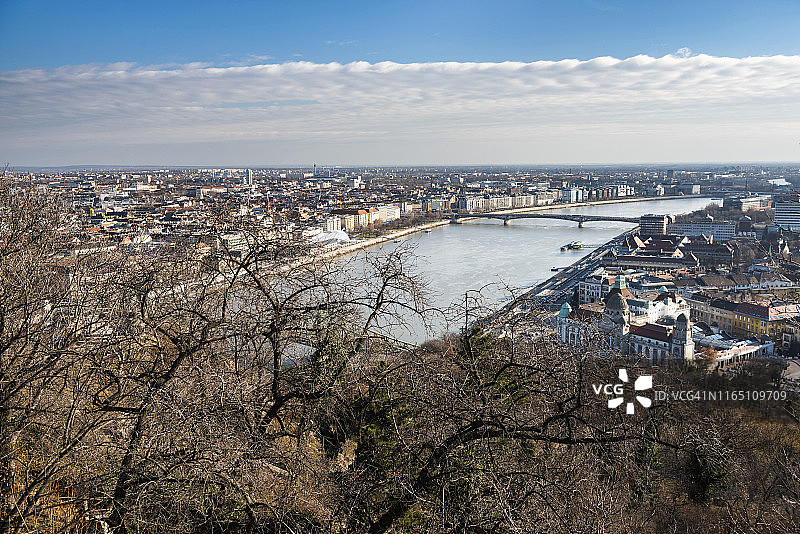 从匈牙利布达佩斯盖勒特山俯瞰多瑙河景色图片素材