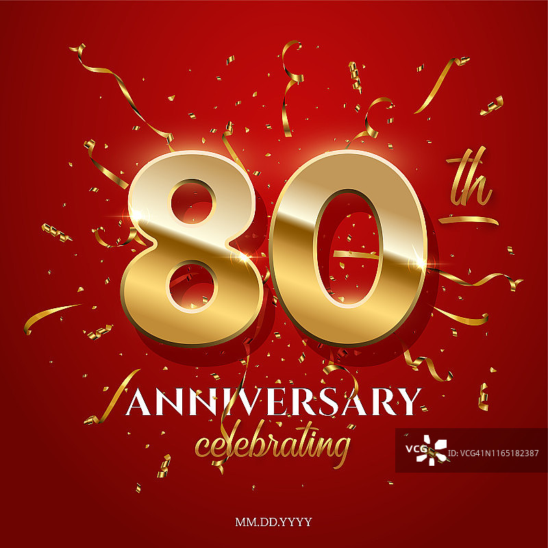 80周年庆典与金色纸屑图片素材