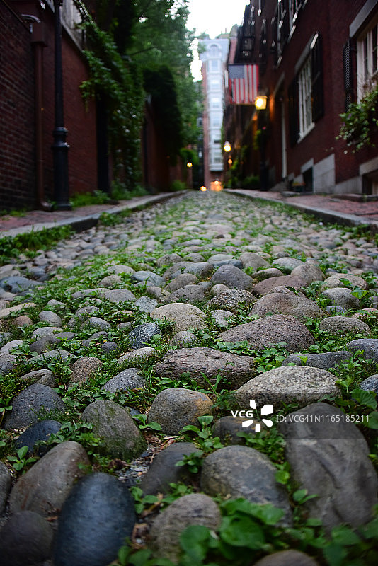 波士顿的鹅卵石铺成的橡子街图片素材