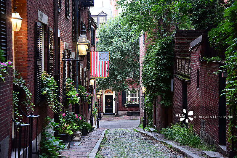 波士顿的鹅卵石铺成的橡子街图片素材