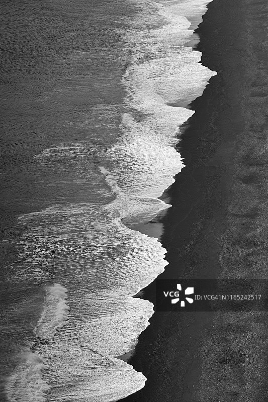 冰岛维克黑沙滩波浪航拍图片素材