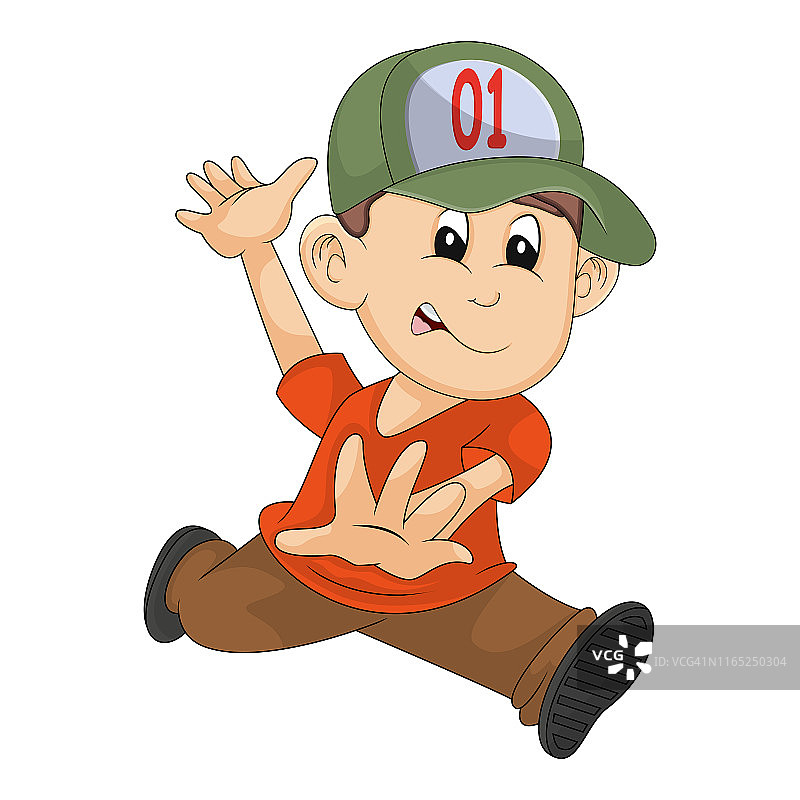 认真奔跑的卡通小男孩矢量插画图片素材