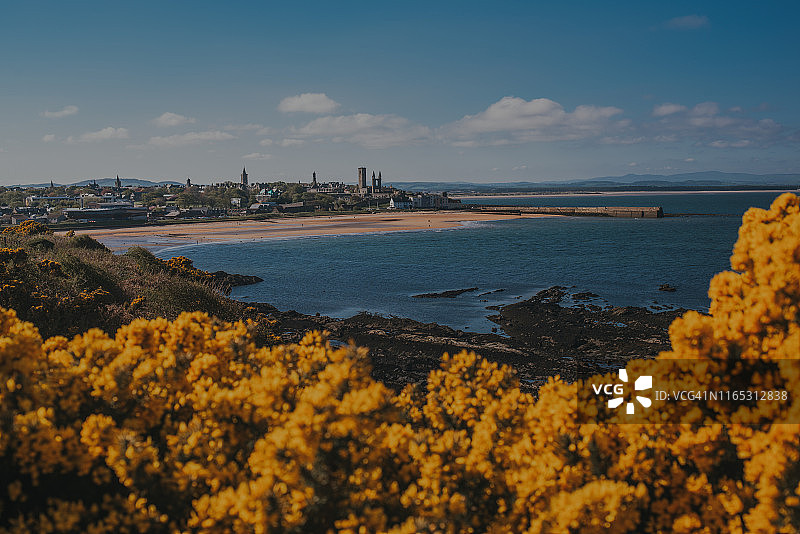 从东沙滩悬崖看圣安德鲁斯小镇图片素材