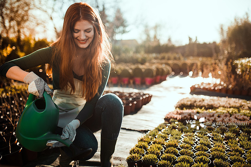 年轻女人浇花图片素材