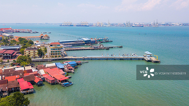槟城岛码头无人机视角图片素材