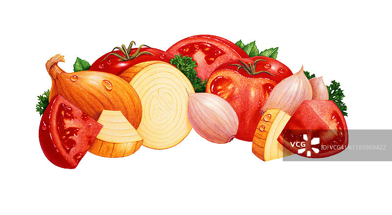 大蒜、洋葱和番茄图片素材