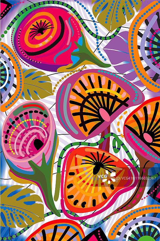 鲜艳色彩插画的盛开花朵花束图片素材