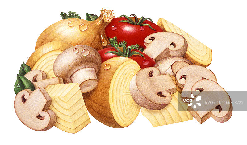 蘑菇、洋葱和番茄图片素材