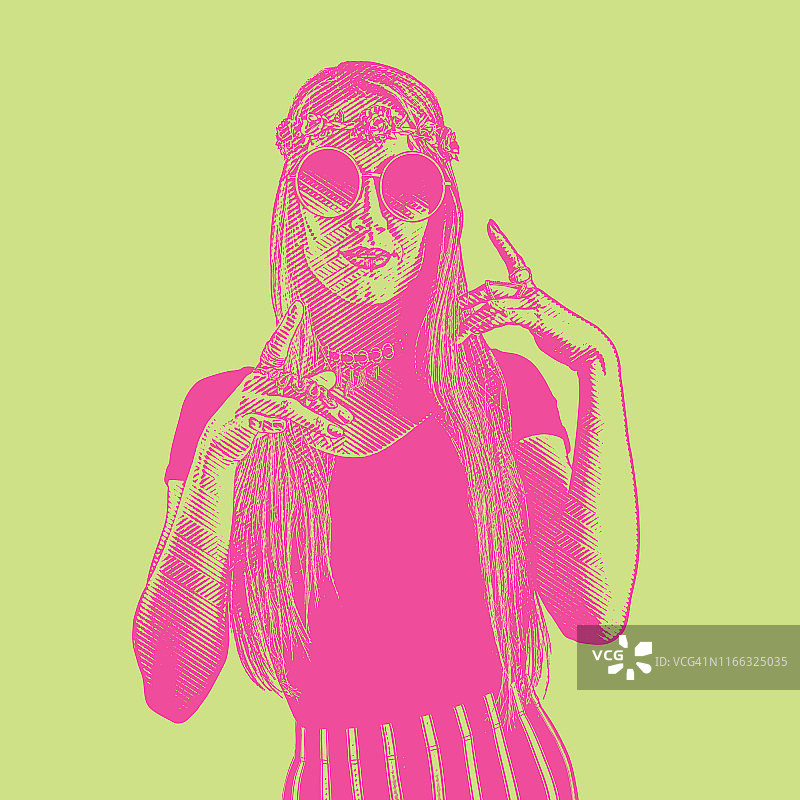 跳舞的年轻嬉皮士女性雕刻图片素材