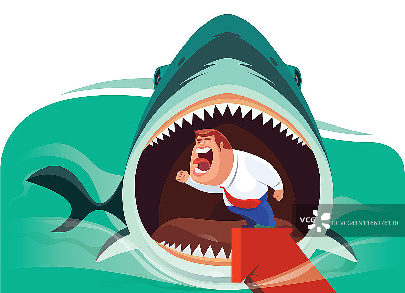 大鲨鱼要吃尖叫的男人图片素材