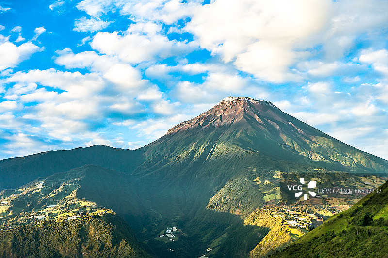 通古拉瓦火山及巴尼奥斯市日出景色图片素材