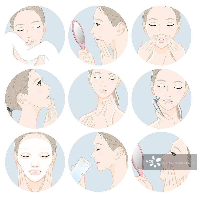 一个女人做皮肤护理的插图图片素材